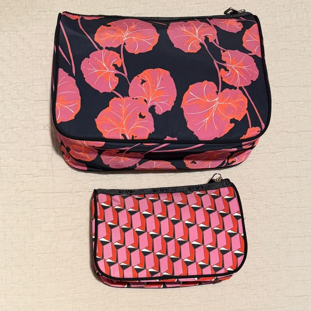 Diane Von Furstenberg NWOT Floral and Geometric Cosmetic Bag Duo